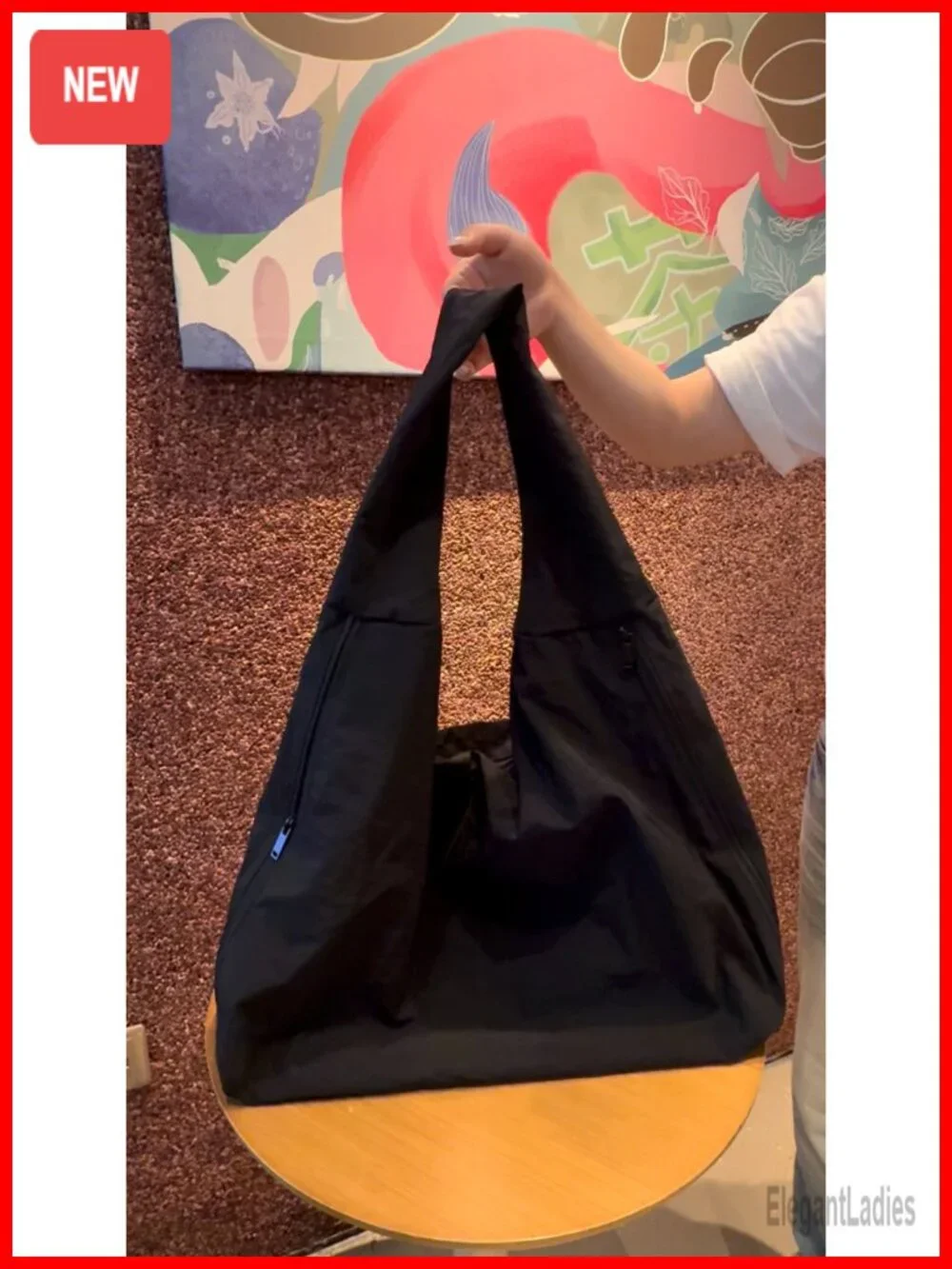 Nylon Crescent Hobo Shoulder Bag with Zipper Pockets Large Tote
